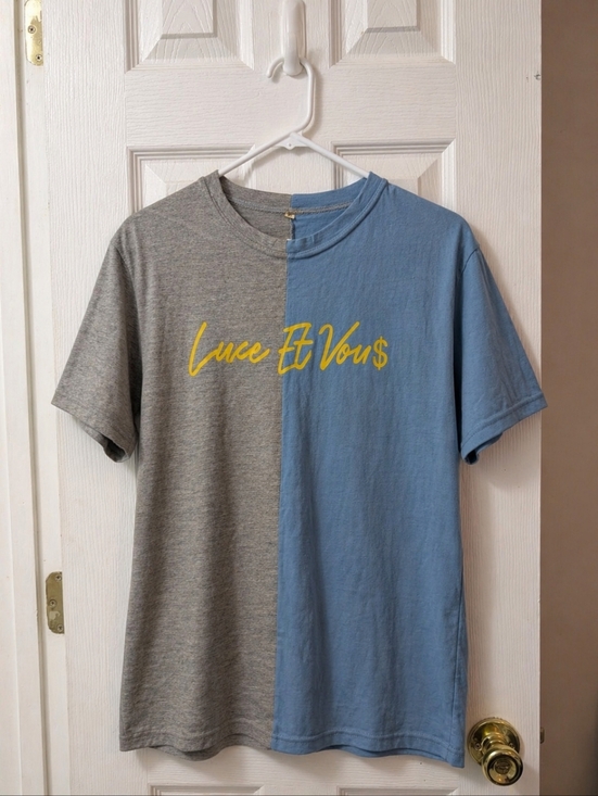 Not Listed Other - Men’s 2XL Colorblock Graphic T-Shirt Blue Gray “Luce Et Vous” Streetwear Tee